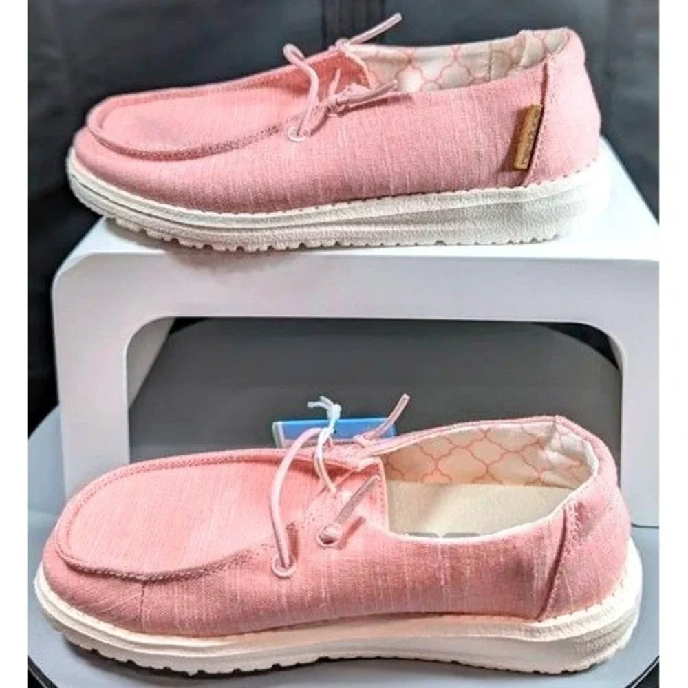 Hey Dude Wendy Youth Kids Size K11 Pink Linen Cotton Candy Slip On Loafers ~ NWT